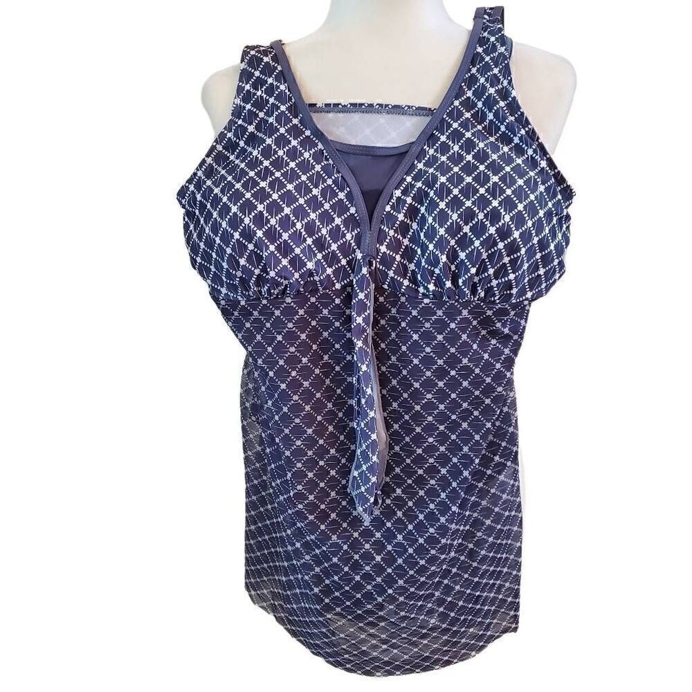 NWOT Blue Geometric Onepiece Skirted Swimsuit - Size XL